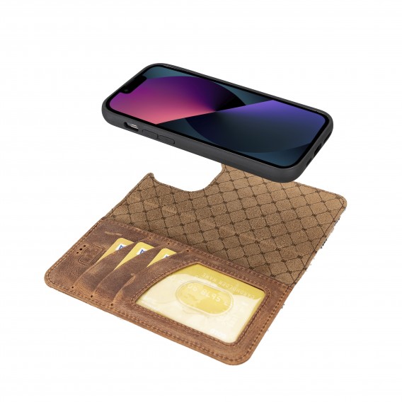 iPhone 14 Plus Magnetische abnehmbare Handyhülle aus Leder mit RFID-Blocker - Leopard