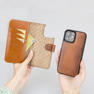 Bouletta Magnetische abnehmbare Handyhülle aus Leder mit RFID-Blocker für iPhone 14 Plus Braun