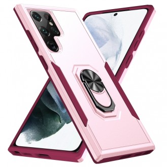 Samsung Galaxy S23 Ultra Vollschutz Silikon Schutzhülle mit magnetischem Ringhalter Pink