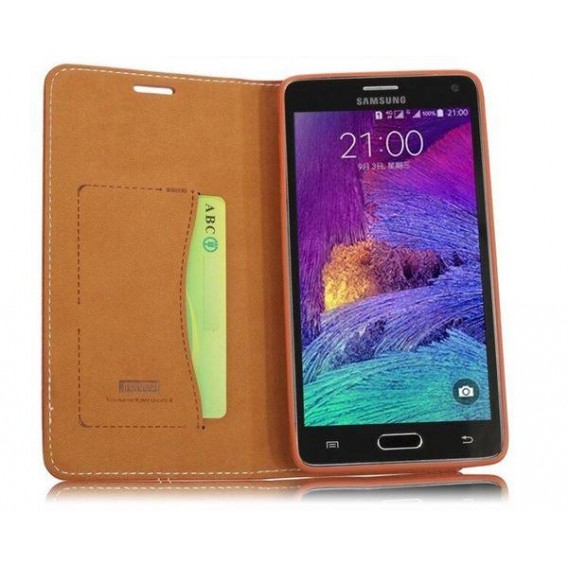 Blau Edel Leder Book Tasche Kreditkarten fach Galaxy Note 4