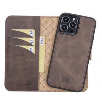 Bouletta Magnetische abnehmbare Handyhülle aus Leder mit RFID-Blocker für iPhone 15 Plus Antik Braun