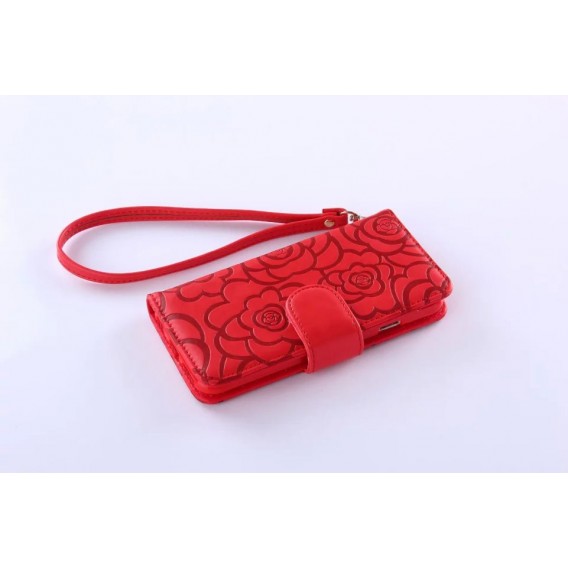 Book Wallet Flip Leder Tasche Hülle mit Kartenfach Rot