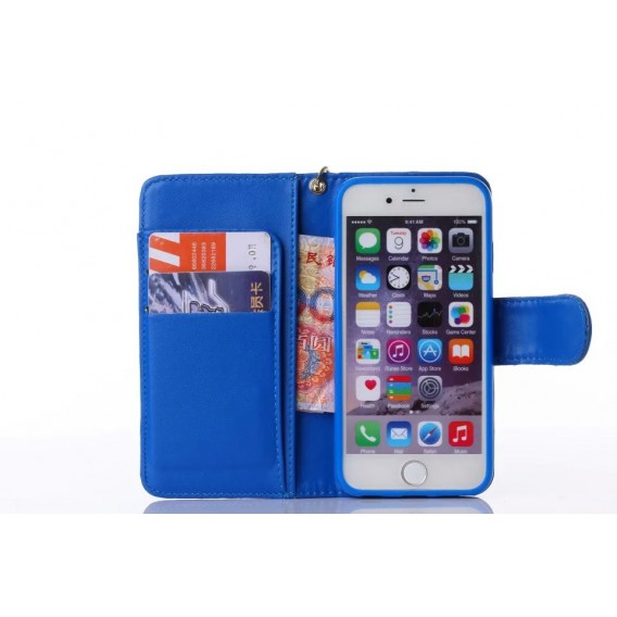 Book Wallet Flip Leder Tasche Hülle mit Kartenfach Blau