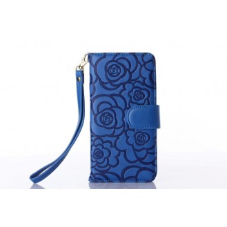 Book Wallet Flip Leder Tasche  Hülle mit Kartenfach Blau