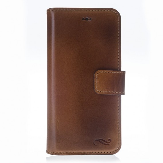 ANTIC ECHT LEDER Book Wallet Etui iPhone 7 Plus Braun
