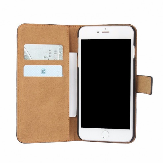 Leder Book Wallet Etui iPhone 7 Plus Hellbraun