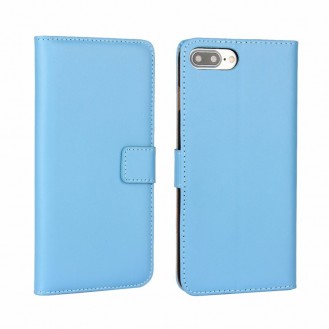 Leder Book Wallet Etui iPhone 7 Plus Blau