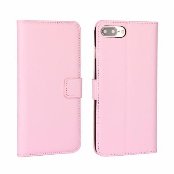 Leder Book Wallet Etui iPhone 7 Plus Rosa