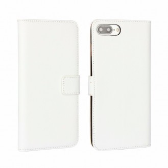 Leder Book Wallet Etui iPhone 7 Plus Weiss