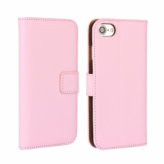 Leder Book Wallet Etui iPhone 7 Rosa
