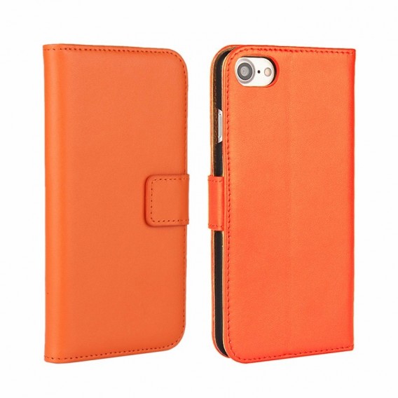 Leder Book Wallet Etui iPhone 7 Orange