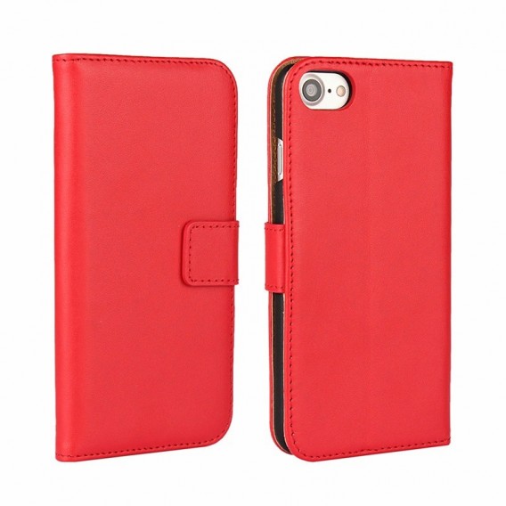 Leder Book Wallet Etui iPhone 7 Rot