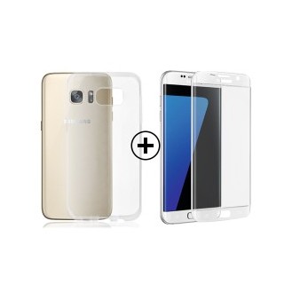 TPU Clear Case  + 3D Tempered Glass Weiss Galaxy S7 Edge