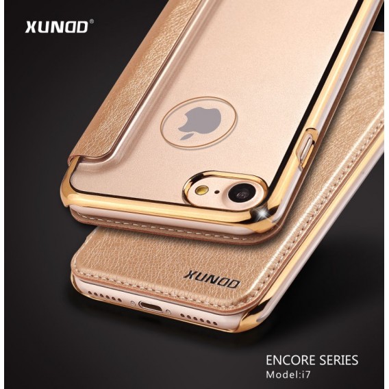 Elegantes Leder Book Hülle iPhone 7 Plus Gold