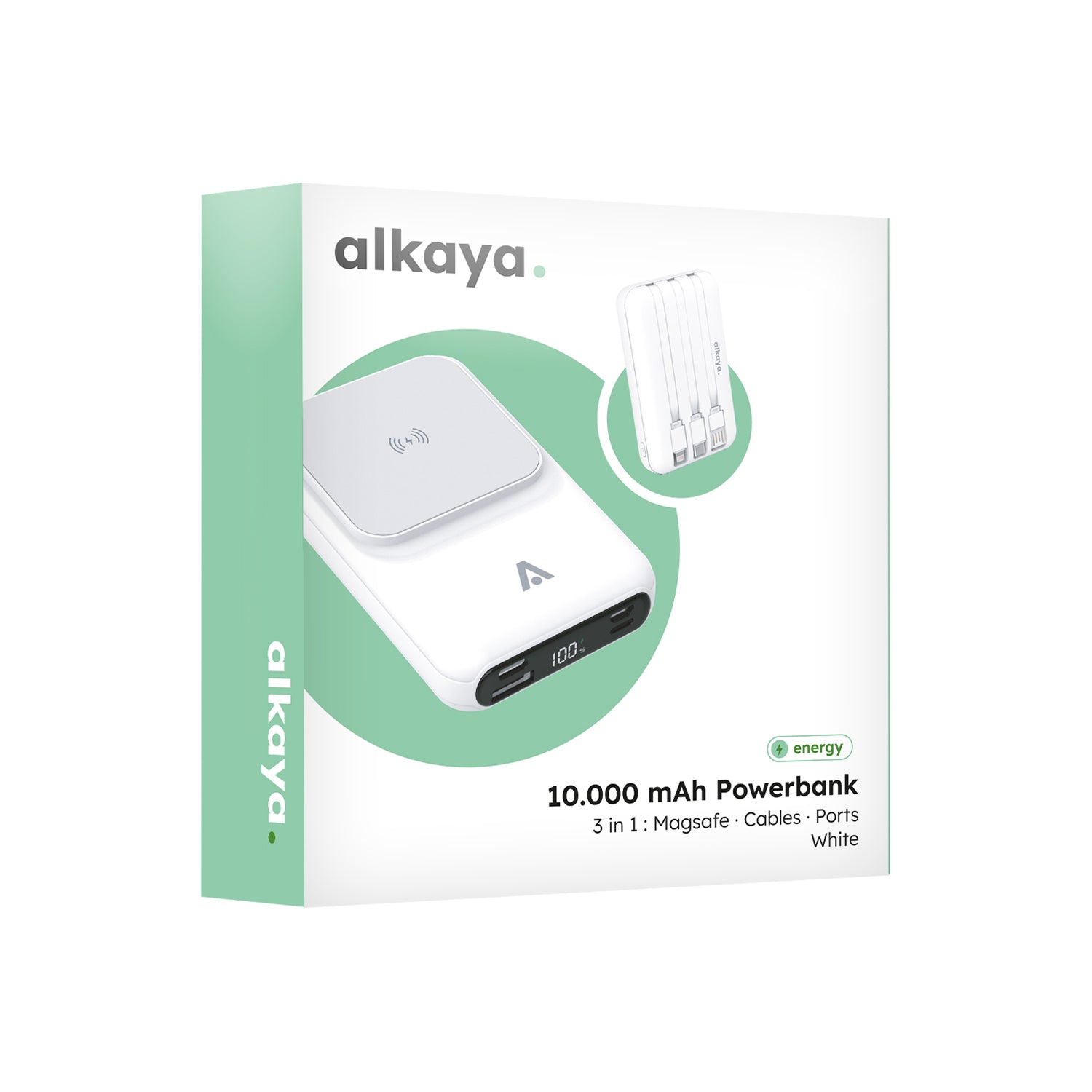 Alkaya. 3-in-1 MagSafe Powerbank „Thor“ – 10.000 mAh, 65W, Wireless, LED Anzeige - Phonebazaar
