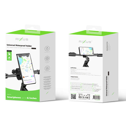 Rixus  Universal Wasserdichte Handyhülle mit Fahrradhalterung – 360° Drehbar, Schwarz, 5,5" - Phonebazaar