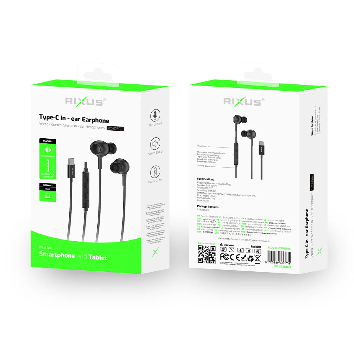 Rixus RXHD56C, USB-C Kabelgebundener Kopfhörer mit Mikrofon Schwarz