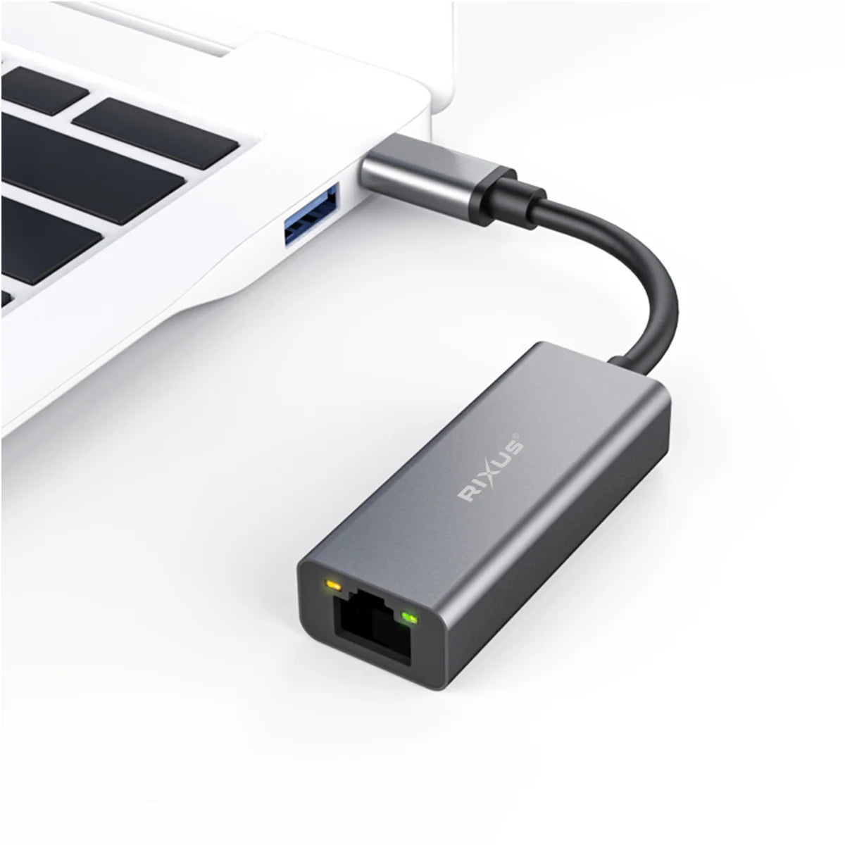 Rixus USB-C zu RJ45 Gigabit Ethernet Adapter – Grau - Phonebazaar