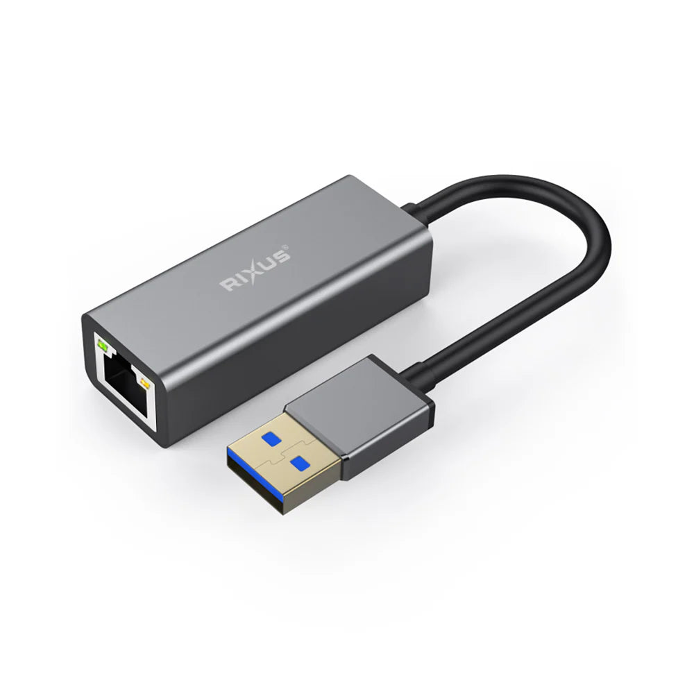 Rixus USB 3.0 – Gigabit Ethernet Adapter (USB-A zu RJ45, Grau) - Phonebazaar