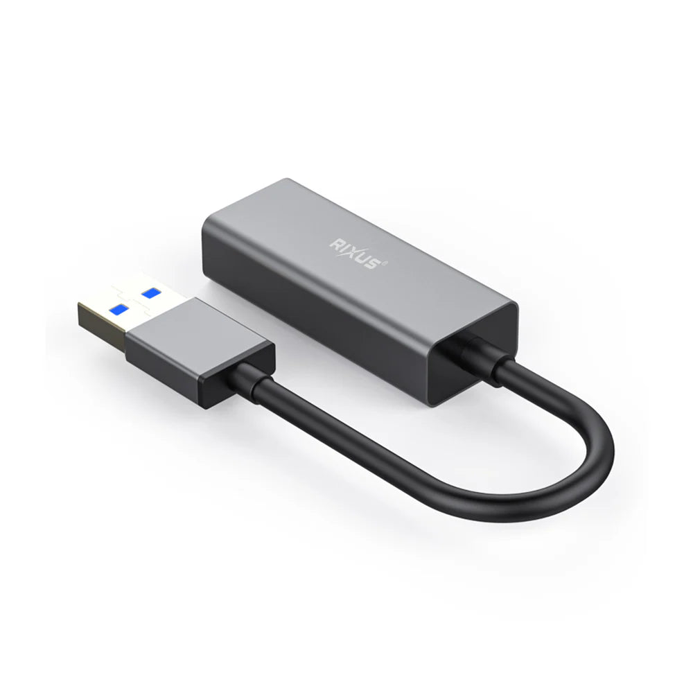 Rixus USB 3.0 – Gigabit Ethernet Adapter (USB-A zu RJ45, Grau) - Phonebazaar
