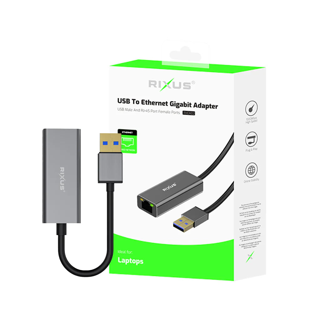 Rixus USB 3.0 – Gigabit Ethernet Adapter (USB-A zu RJ45, Grau) - Phonebazaar