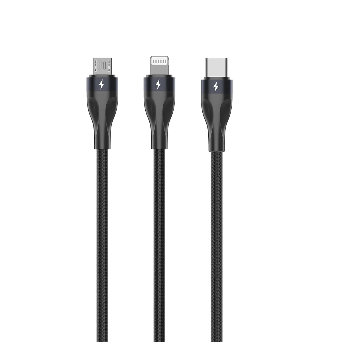 Rixus  Zwei-für-Drei Schnellladekabel – 120cm, Schwarz - Phonebazaar