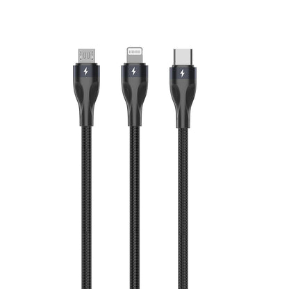 Rixus  Zwei-für-Drei Schnellladekabel – 120cm, Schwarz - Phonebazaar