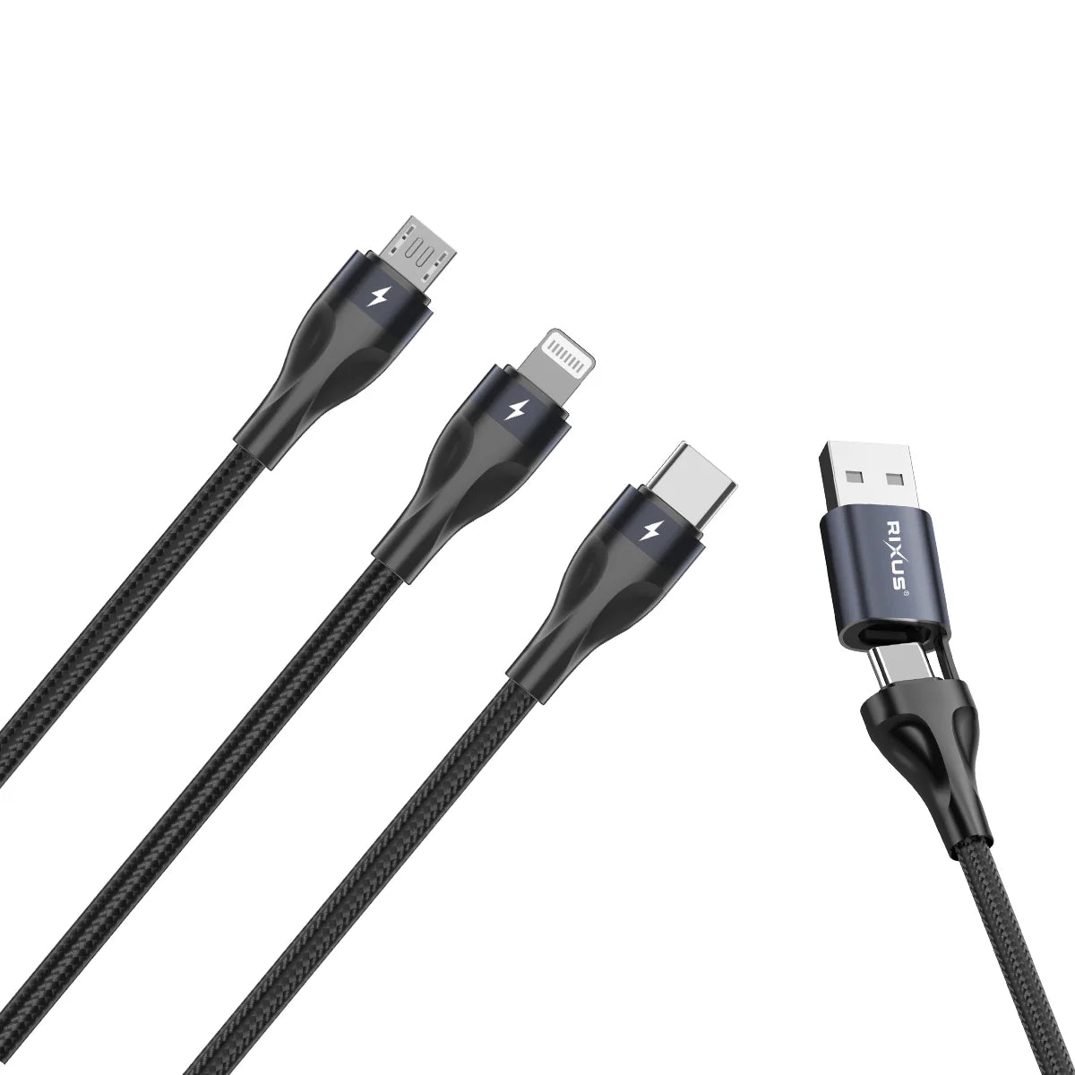 Rixus  Zwei-für-Drei Schnellladekabel – 120cm, Schwarz - Phonebazaar