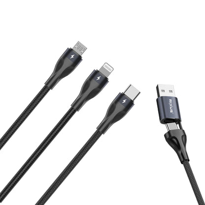 Rixus  Zwei-für-Drei Schnellladekabel – 120cm, Schwarz - Phonebazaar