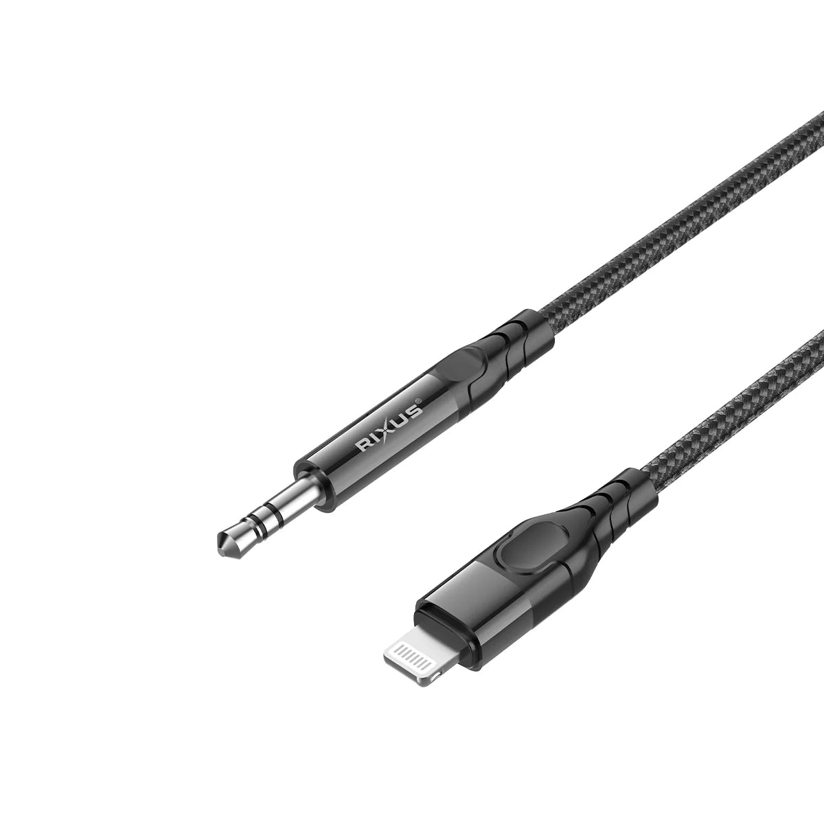 Rixus  3.5mm AUX zu Lightning Audiokabel, 120cm, Schwarz, Geflochten - Phonebazaar
