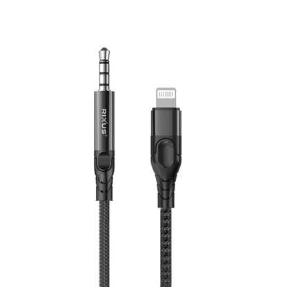 Rixus  3.5mm AUX zu Lightning Audiokabel, 120cm, Schwarz, Geflochten - Phonebazaar