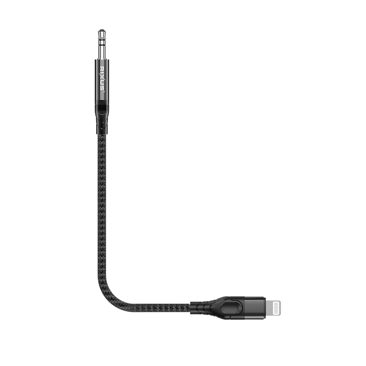 Rixus  3.5mm AUX zu Lightning Audiokabel, 120cm, Schwarz, Geflochten - Phonebazaar