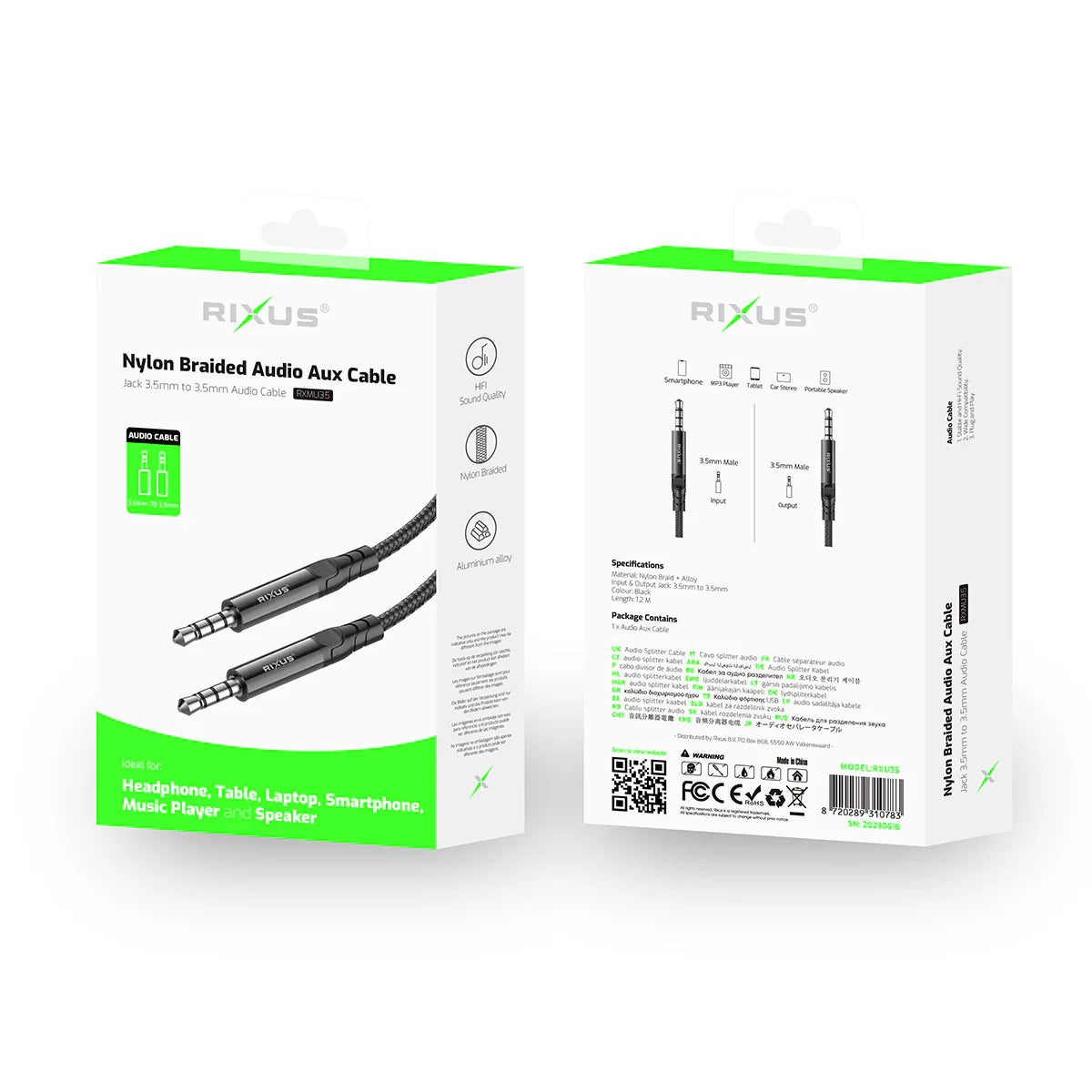 Rixus RXMU35 Geflochtenes 3,5 mm AUX-zu-AUX Audiokabel 120 cm - Phonebazaar