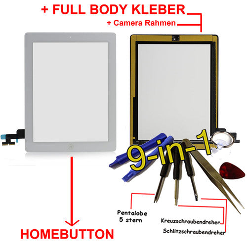 iPad 2 Touchscreen Glas weiss Homebutton und Kleber