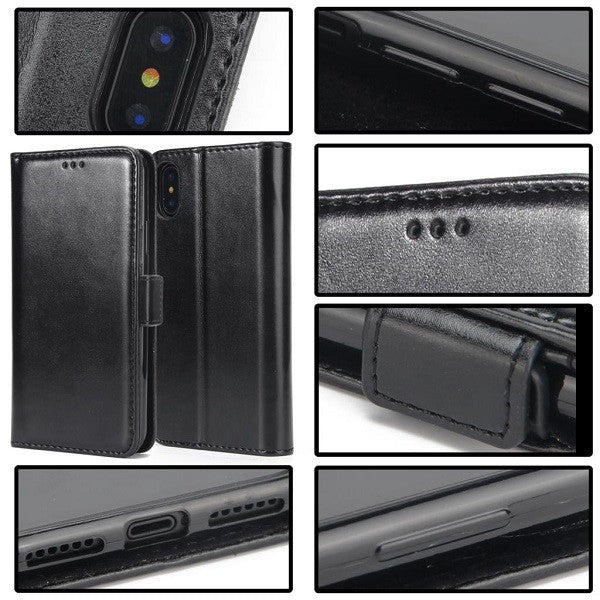 iPhone X Schwarz Book Leder Tasche