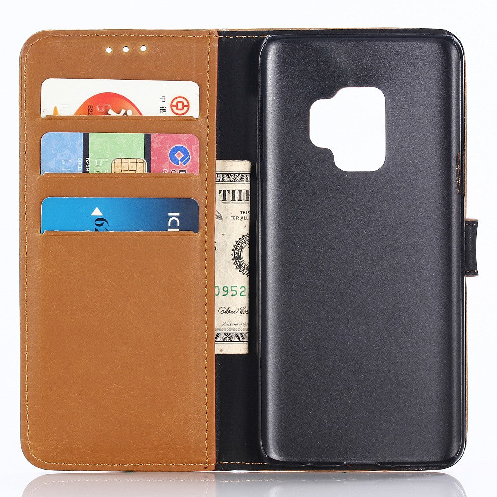 Leder Book Case Etui Galaxy S9 Hell-Braun