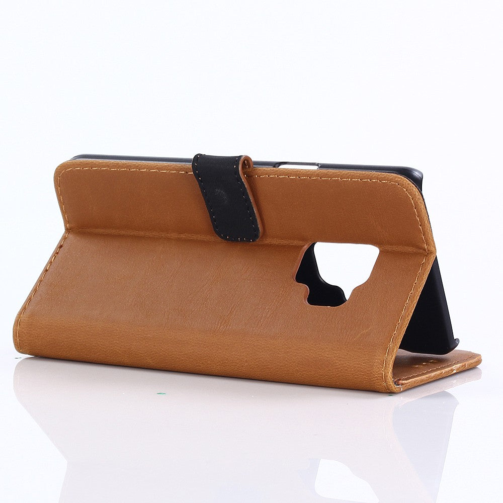 Leder Book Case Etui Galaxy S9 Hell-Braun