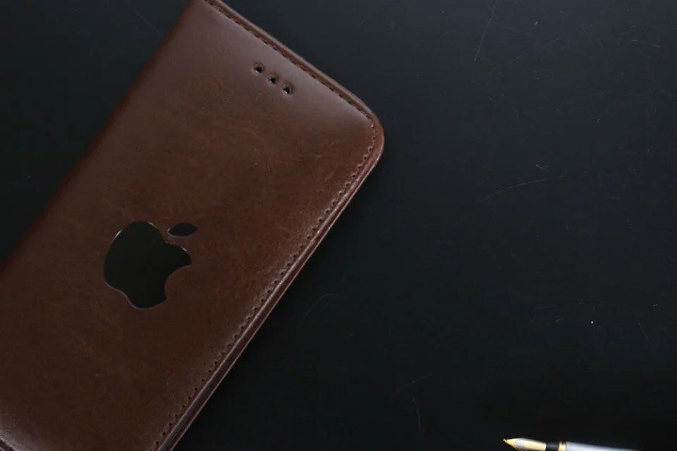 Leder Book Wallet Case Etui iPhone X Braun