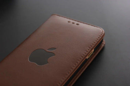 Leder Book Wallet Case Etui iPhone X Braun