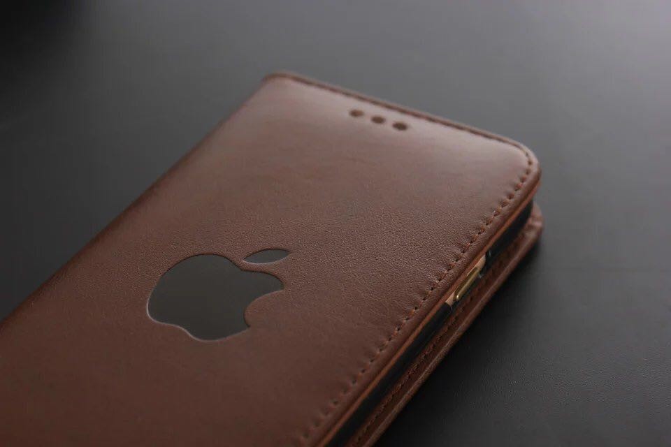 Leder Book Wallet Case Etui iPhone X Braun