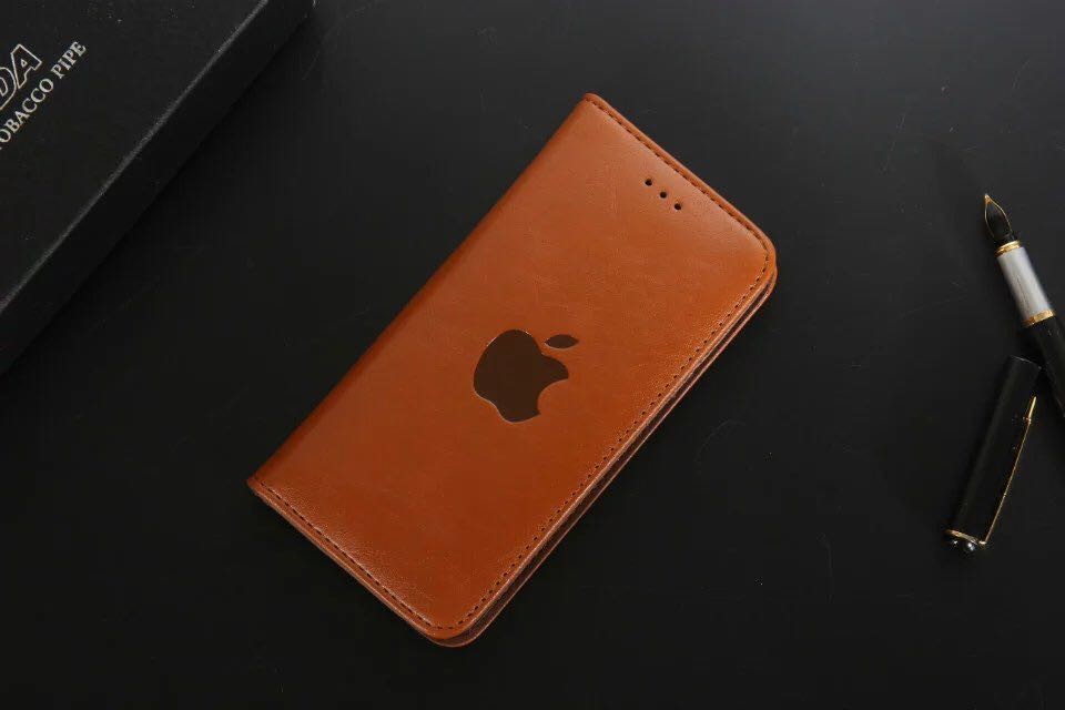 Leder Book Wallet Case Etui iPhone X Hell-Braun