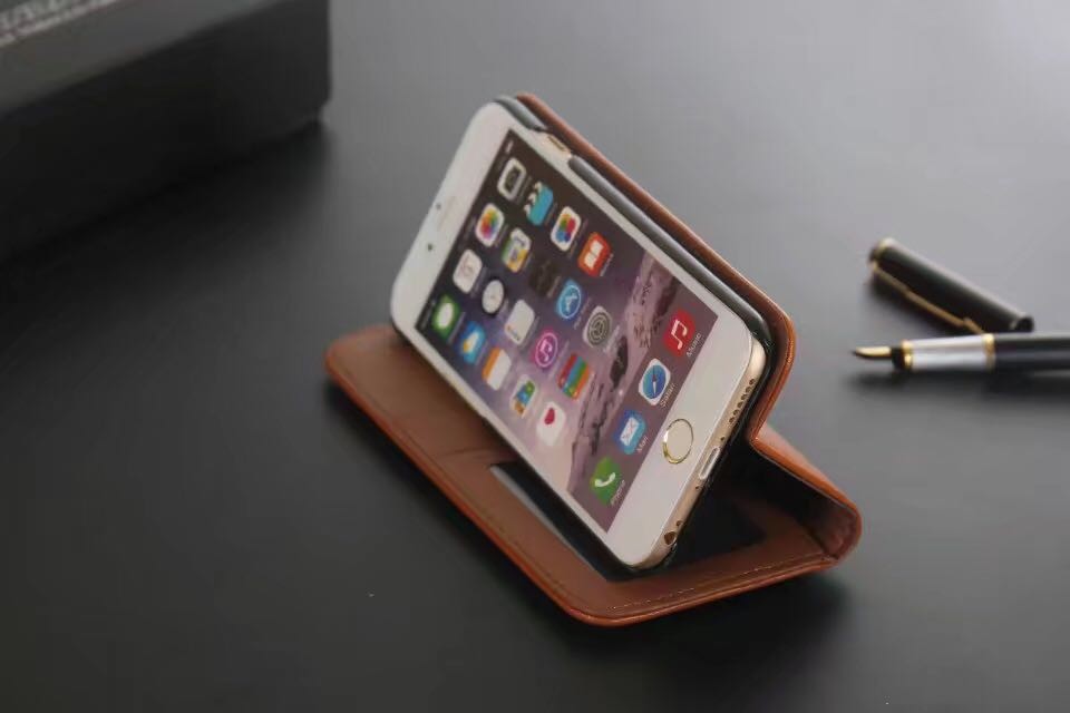 Leder Book Wallet Case Etui iPhone X Hell-Braun