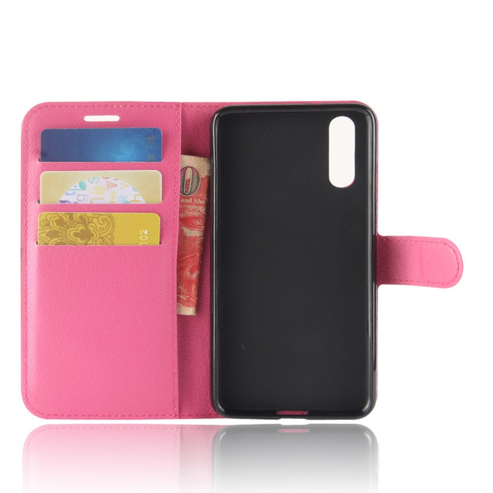 Leder Book Case Etui Huawei P20 Rosa