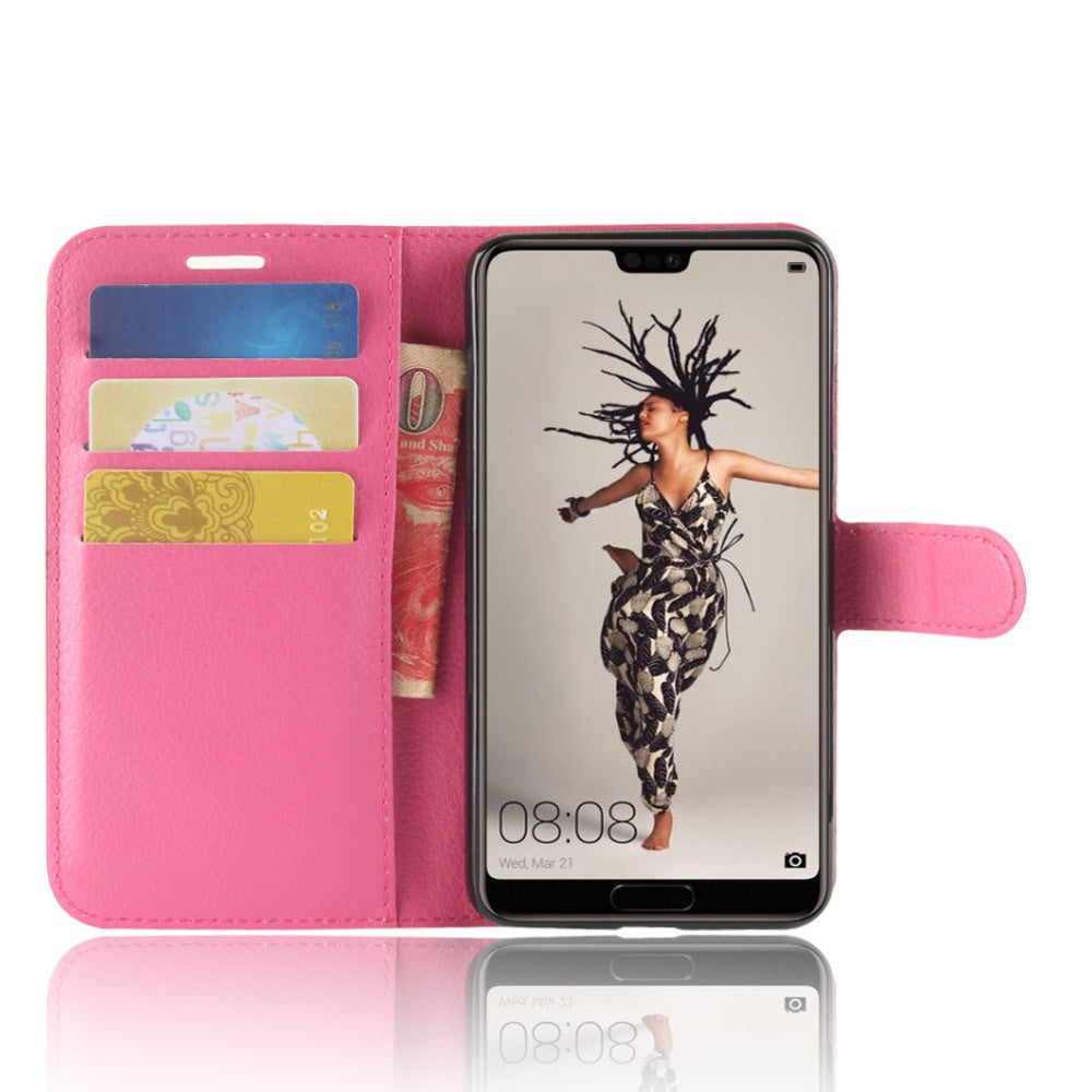 Leder Book Case Etui Huawei P20 Rosa