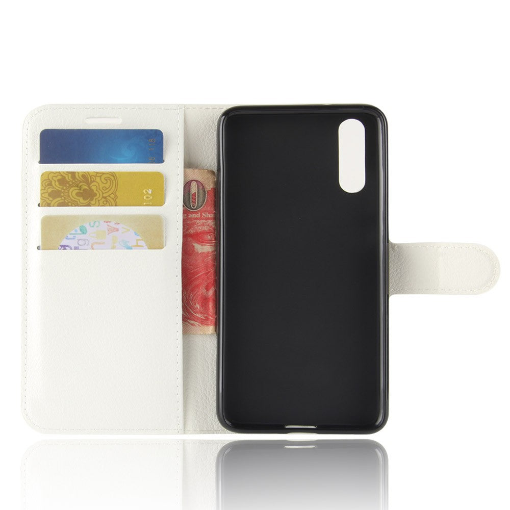 Leder Book Case Etui Huawei P20 Weiss