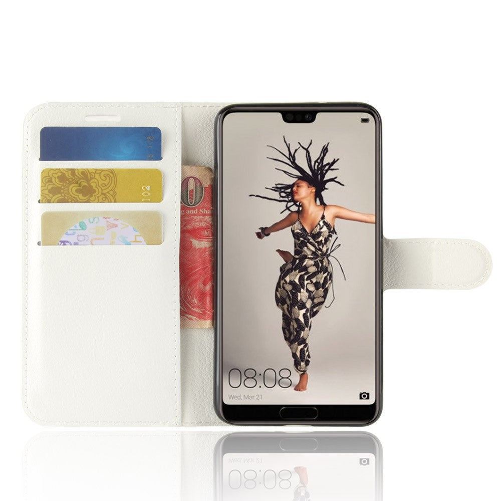 Leder Book Case Etui Huawei P20 Weiss