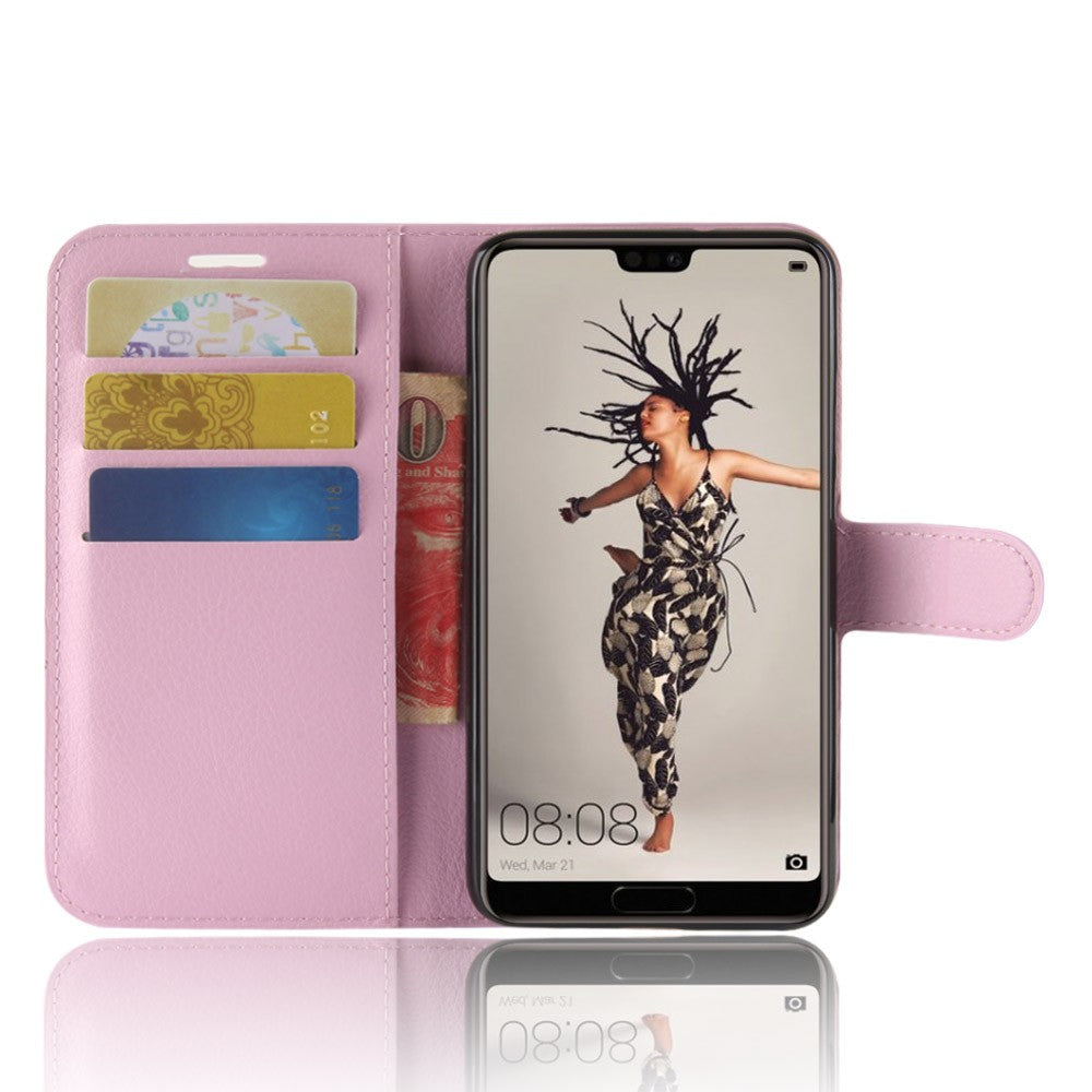 Leder Book Case Etui Huawei P20 Pink