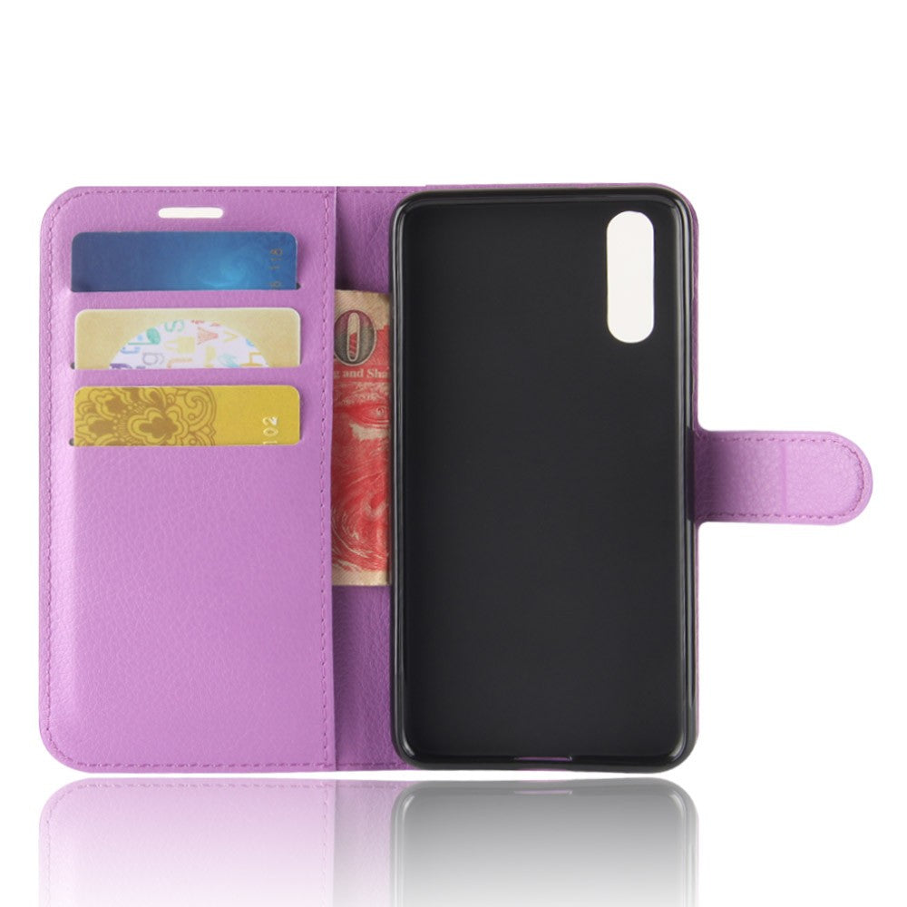 Leder Book Case Etui Huawei P20 Lila