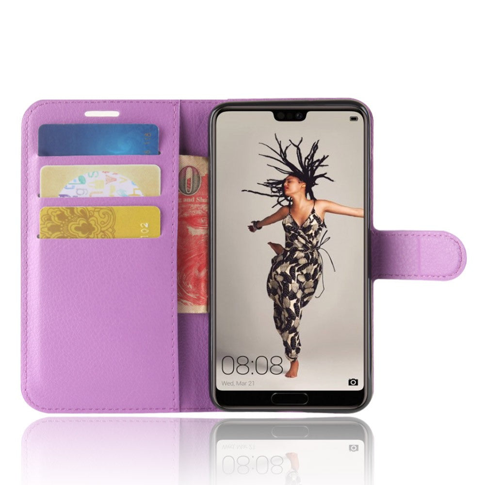 Leder Book Case Etui Huawei P20 Lila