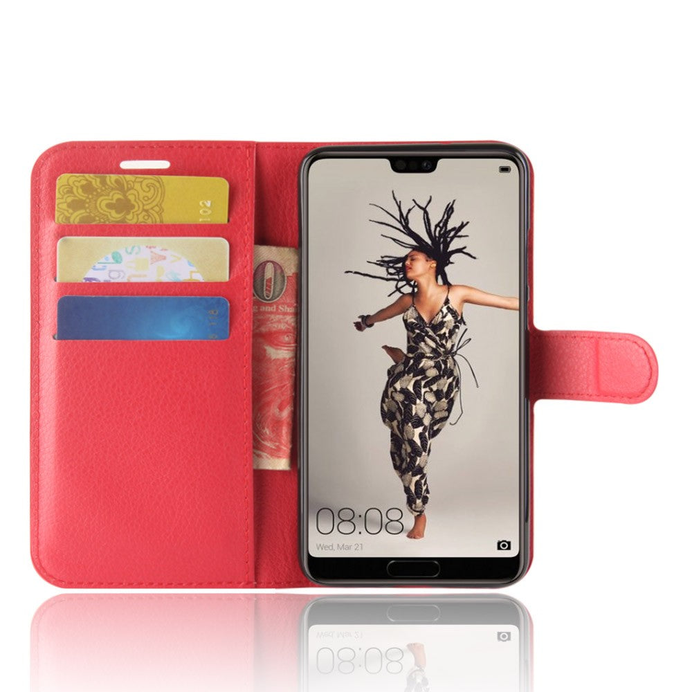 Leder Book Case Etui Huawei P20 Rot